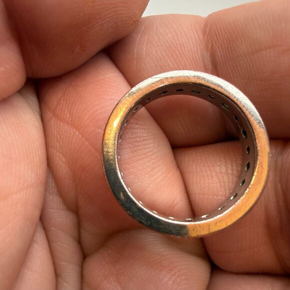 VTG 925 Sterling Silver Dainty Band Red & Clear CZ Circle Pattern Women’s Ring - Picture 5 of 7